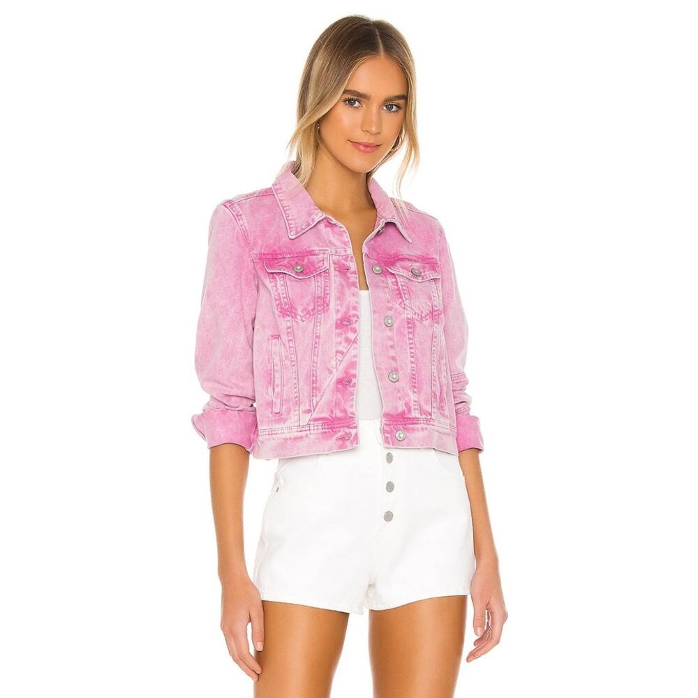 Free People We The Free Pink Denim Jacket Small Cropped Trucker